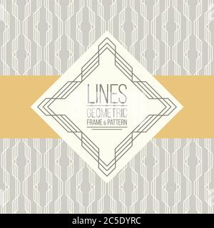 Geometric linear pattern and monoline frame. Vintage colors. Seamless abstract vector background.  Package design - badge with geometric border and pl Stock Vector