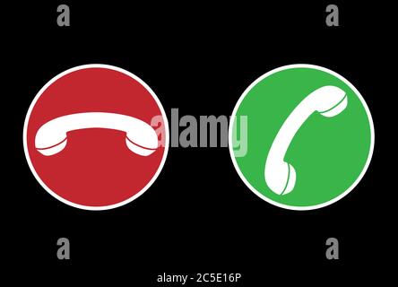 answer or reject call icons, red and green circular icons with handset icon vector illustration Stock Vector