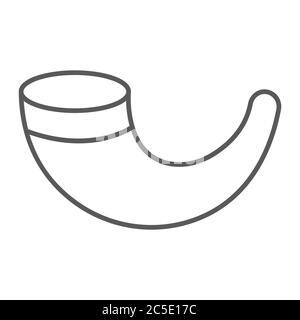 Shofar thin line icon, religion and israel, jewish horn sign, vector graphics, a linear pattern on a white background. Stock Vector