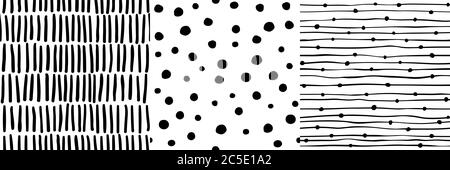 Set of three seamless hand drawn doodle backgrounds Stock Vector