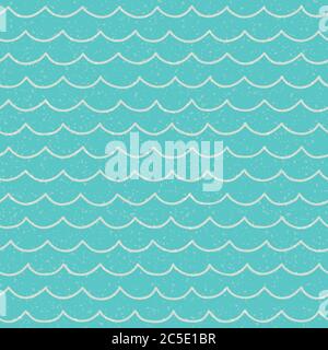 Seamless and bright cartoon sea pattern with grunge texture Stock Vector