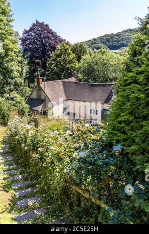 'Rosebank' in the Cotswold village of Slad, Gloucestershire UK - The childhood home of Laurie Lee, author of 'Cider with Rosie'. Stock Photo