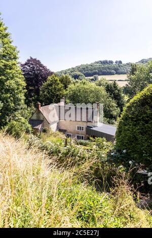 'Rosebank' (with a modern extension) in the Cotswold village of Slad, Gloucestershire UK - The childhood home of Laurie Lee, author of 'Cider with Ros Stock Photo