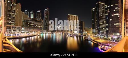 Picture of illuminated skyscrapers of Dubai marina Stock Photo