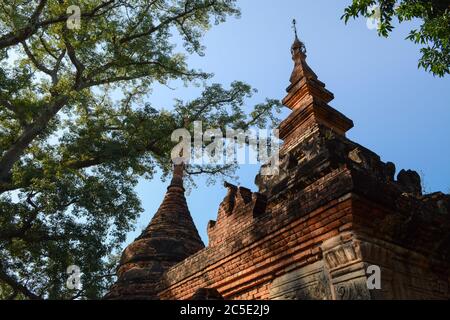 Yadana Hsimi Pagodas in Inwa, or Ava, Mandalay, Myanmar, Southeast Asia. Ruins in ancient imperial capital of successive Burmese kingdoms. Stock Photo