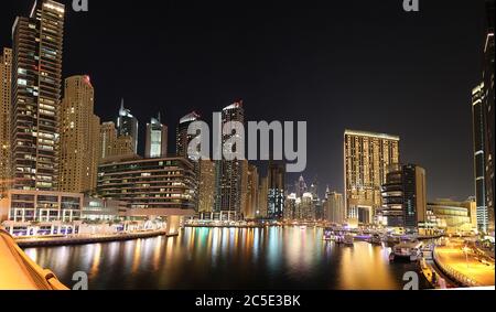 Picture of illuminated skyscrapers of Dubai marina Stock Photo