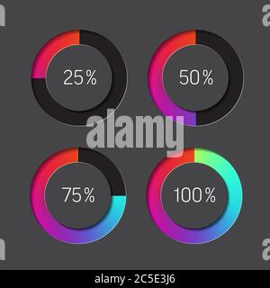 Circle Loading Progress Bars template - dark version with colorfull bar Stock Vector