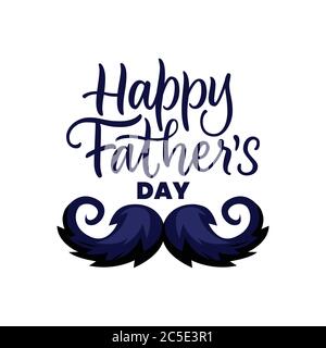 Happy Fathers Day abstract greeting card background with mens mustache and hand drawn calligraphy lettering. Holiday banner, poster or print design te Stock Vector