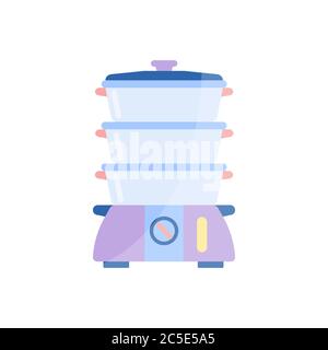 Food Steamer cook cooking kitchen on white background. Steamed Foods - Recommended nutrition for children, pregnant women and the elderly. EPS 10. Stock Vector