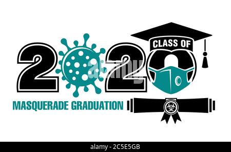 2020 Class in medical mask of year during quarantine - lettering for greeting, invitation card. Extreme masquerade graduation. Text for graduation des Stock Photo