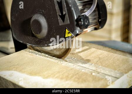 Circular saw cuts marked-tile Stock Photo