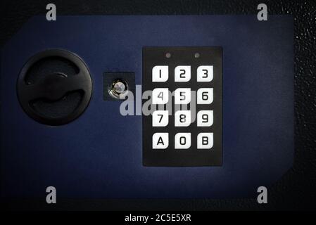Closeup electronic secure safe for protection of money and documents in home or hotel room Stock Photo