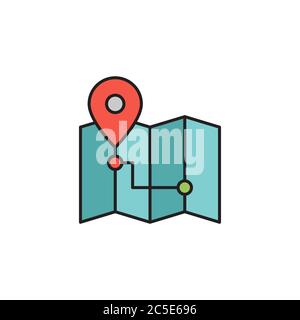 Route on map vector icon symbol isolated on white background Stock Vector