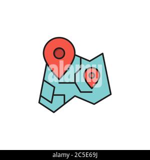 Route on map vector icon symbol isolated on white background Stock Vector