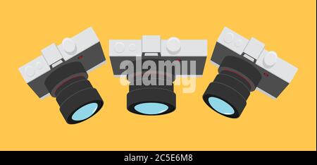 Photo camera icon set. Flat design vector illustration. Stock Vector