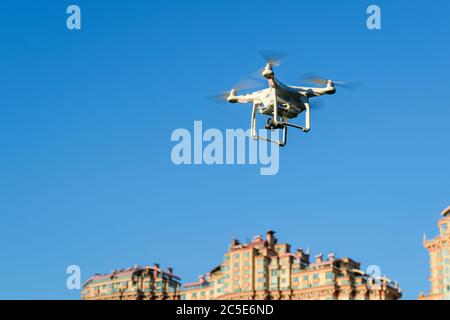 Drone quad copter with onboard high resolution digital camera flying ...
