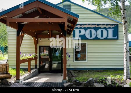 Entrance to Chena Hot Springs pool in Fairbanks, Alaska Stock Photo