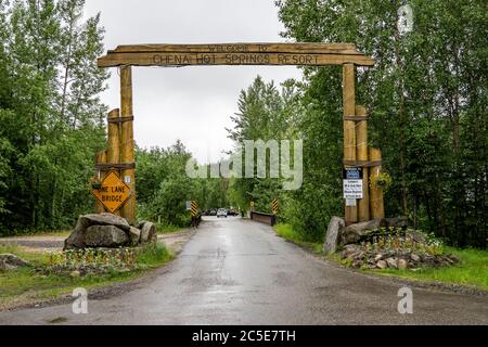 Entrance to Chena Hot Springs Resort in Fairbanks, Alaska Stock Photo