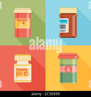 Pill bottles with various pills and capsules. Stock Vector