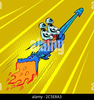 Astronauts fly into space on a dragon Stock Vector