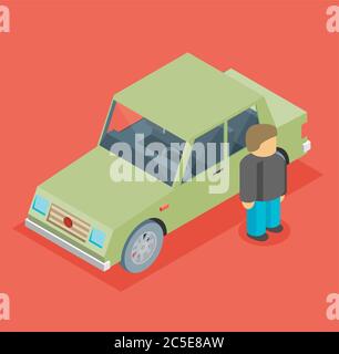 Vector car isometric with man Stock Vector