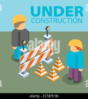 Under construction concept in flat isometric design style, vector illustration Stock Vector