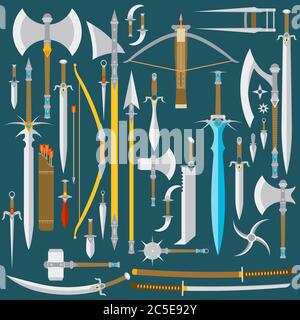 flat design colors medieval cold weapon set Stock Vector