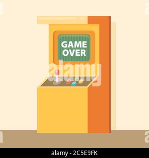 Retro arcade machine with game over message. Flat style vector illustration. Stock Vector