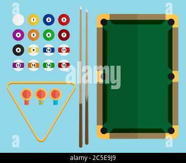 Billiards flat illustration. Billiards pool game accessories. Stock Vector