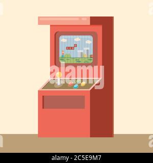 Retro arcade machine with game. Flat style vector illustration. Stock Vector