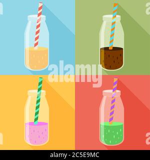 juice in a bottle icon set. Flat icon with long shadow. Vector illustration Stock Vector