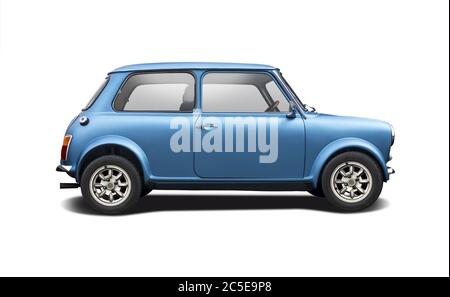 Classic sport British mini car side view isolated on white Stock Photo