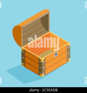 open treasure chest isolated flat isomertic design Stock Vector