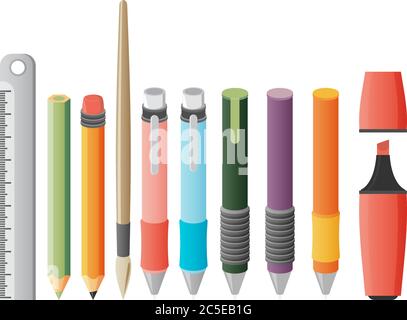 Paint and writing tools flat icons Stock Vector