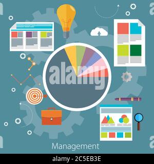 Flat design modern vector illustration concept of poster on business management or finance workflow theme. Isolated on stylish color background. Stock Vector