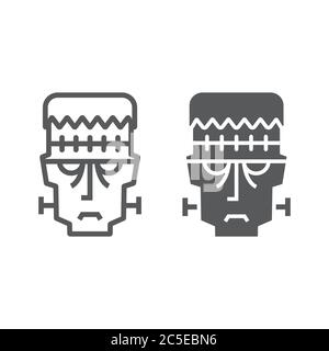 Frankenstein line and glyph icon, halloween and monster, zombie sign, vector graphics, a linear pattern on a white background. Stock Vector