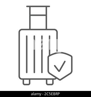 Baggage insurance thin line icon, protection and luggage, travel safety sign, vector graphics, a linear pattern on a white background. Stock Vector