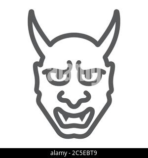 Hannya line icon, asian and demon, japanese mask sign, vector graphics, a linear pattern on a white background. Stock Vector