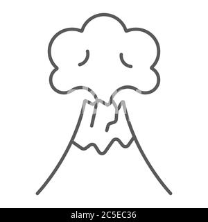 Volcanic eruption thin line icon, disaster and explosion, volcano erupting sign, vector graphics, a linear pattern on a white background. Stock Vector