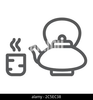 Japanese tea line icon, asian and drink, kettle and cup sign, vector graphics, a linear pattern on a white background. Stock Vector