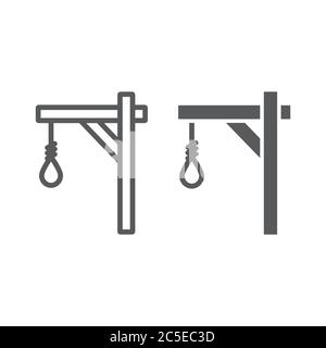 Gallows line and glyph icon, hang and knot, rope sign, vector graphics, a linear pattern on a white background. Stock Vector