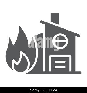 Fire insurance glyph icon, protection and house, home on fire sign, vector graphics, a solid pattern on a white background. Stock Vector