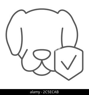 Animal insurance thin line icon, protection and pets, dog protect sign, vector graphics, a linear pattern on a white background. Stock Vector