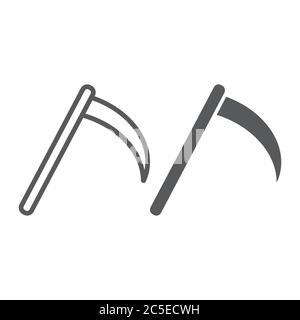 Scythe line and glyph icon, halloween and blade, reaper sign, vector graphics, a linear pattern on a white background. Stock Vector