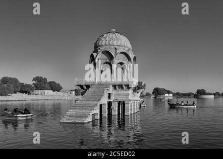 Jaisalmer, Rajasthan, India- Feb 17,2020. A View Of  Carved Chattri In Gadsisar Lake Stock Photo