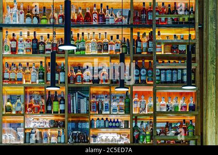 Bar Wall Display of Liquor Bottles Stock Photo - Alamy