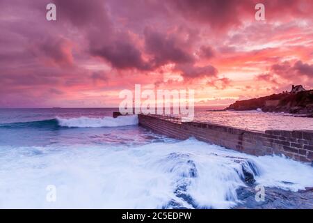 Porthleven At Sunset, Porthleven, Cornwall, South West,Uk Stock Photo ...