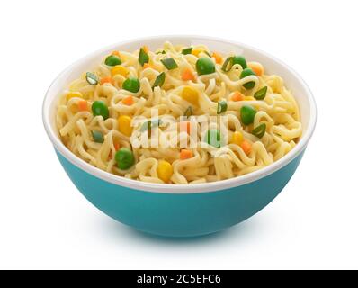 Instant noodles in bowl isolated on white background Stock Photo