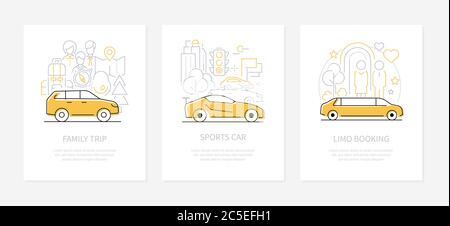 Vehicles concept - line design style banners set Stock Vector