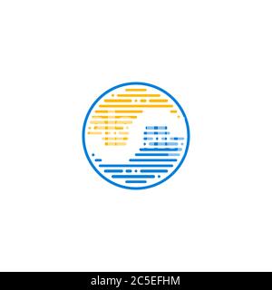 Circle ocean wave, combination of sun and sea water design element, with letter S on negative space, Abstract business logo. Stock Vector